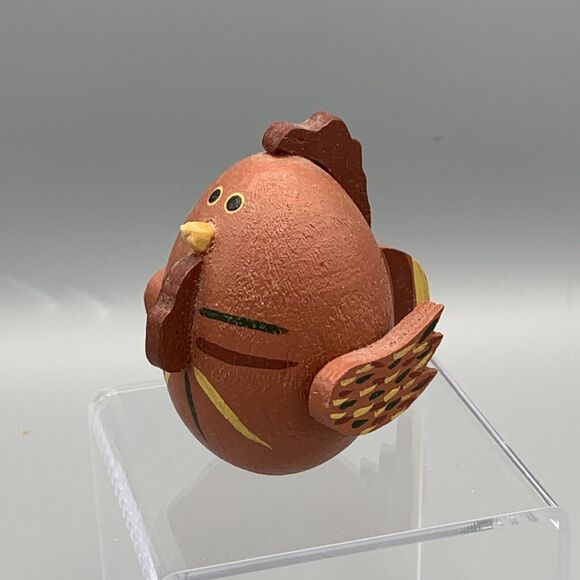 Vtg Folk Art Hand Painted Wood Chicken Rooster Figurine Signed JT '95 Farmcore - Picture 1 of 9